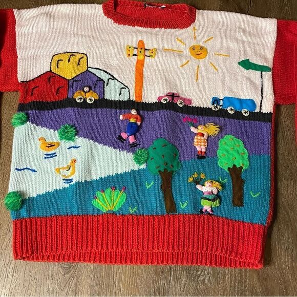 Vintage Claver Quality Sweater Womens Oversized medium Park Kids 3D - Picture 2 of 11